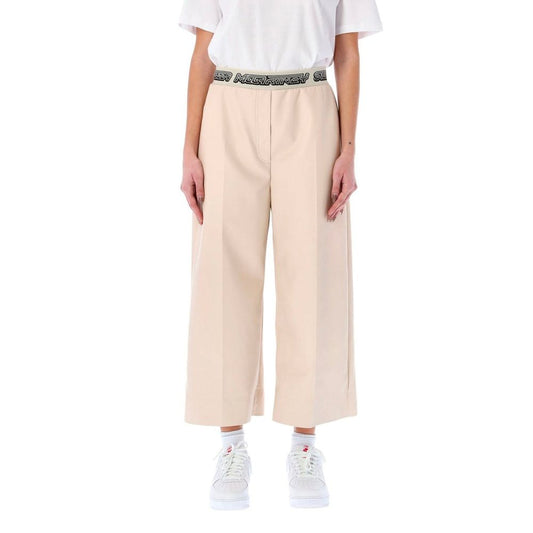 Beige Viscose Cropped Pants