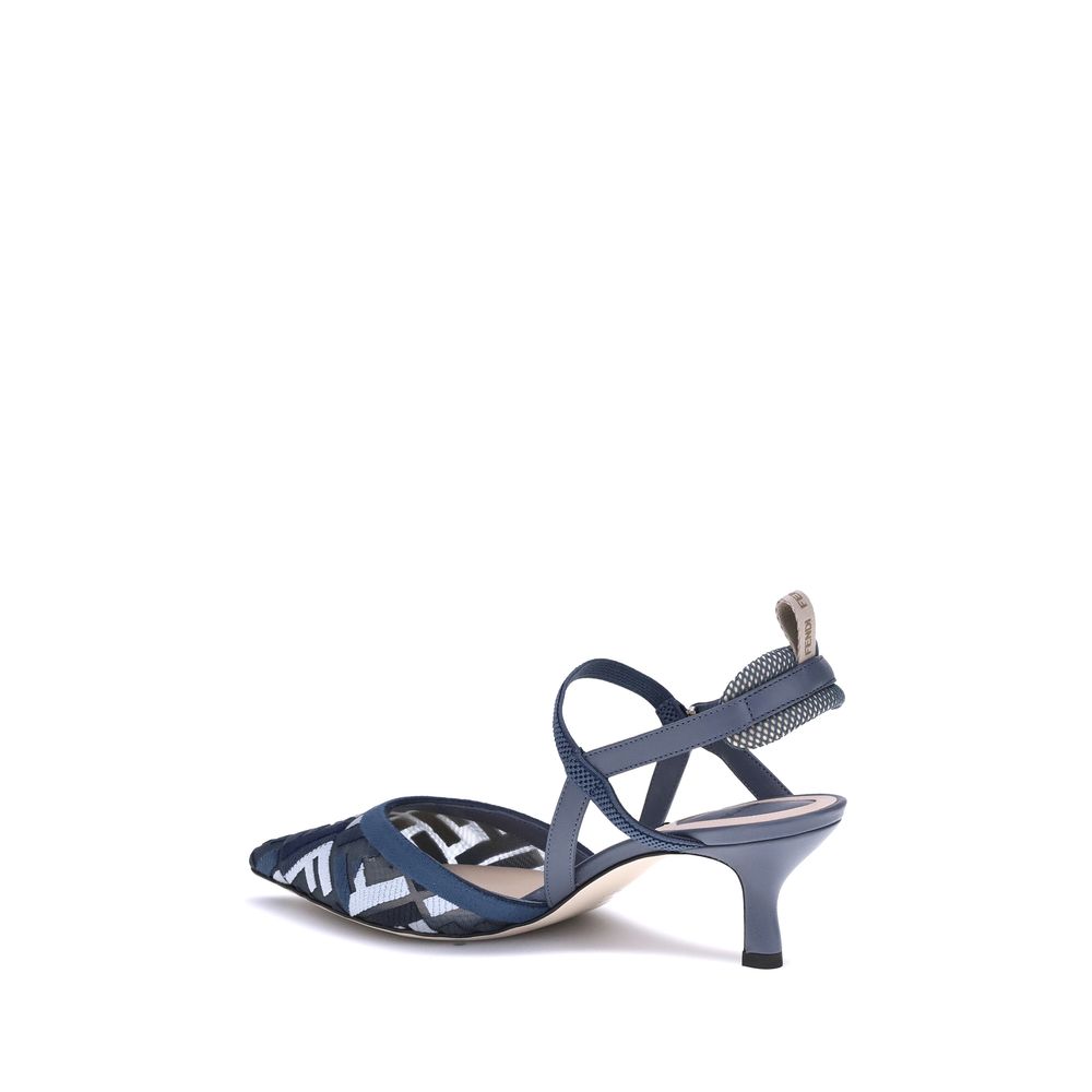 Blue Polyamide Mid Heel Pumps