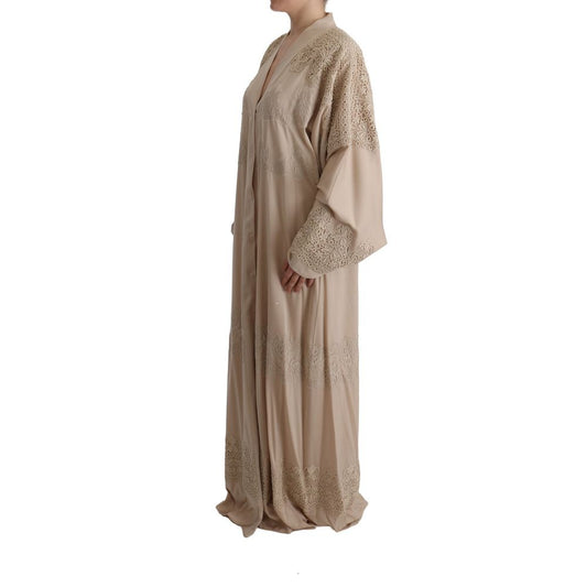 Beige Silk Full-Length Jacket
