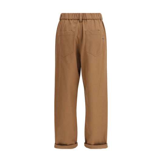 Brown Cotton Casual Pants