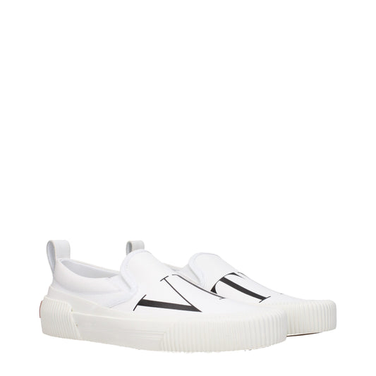 White Fabric Slip-On Loafers