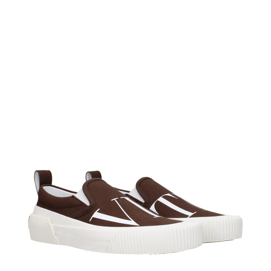 Brown Fabric Slip-On Loafers