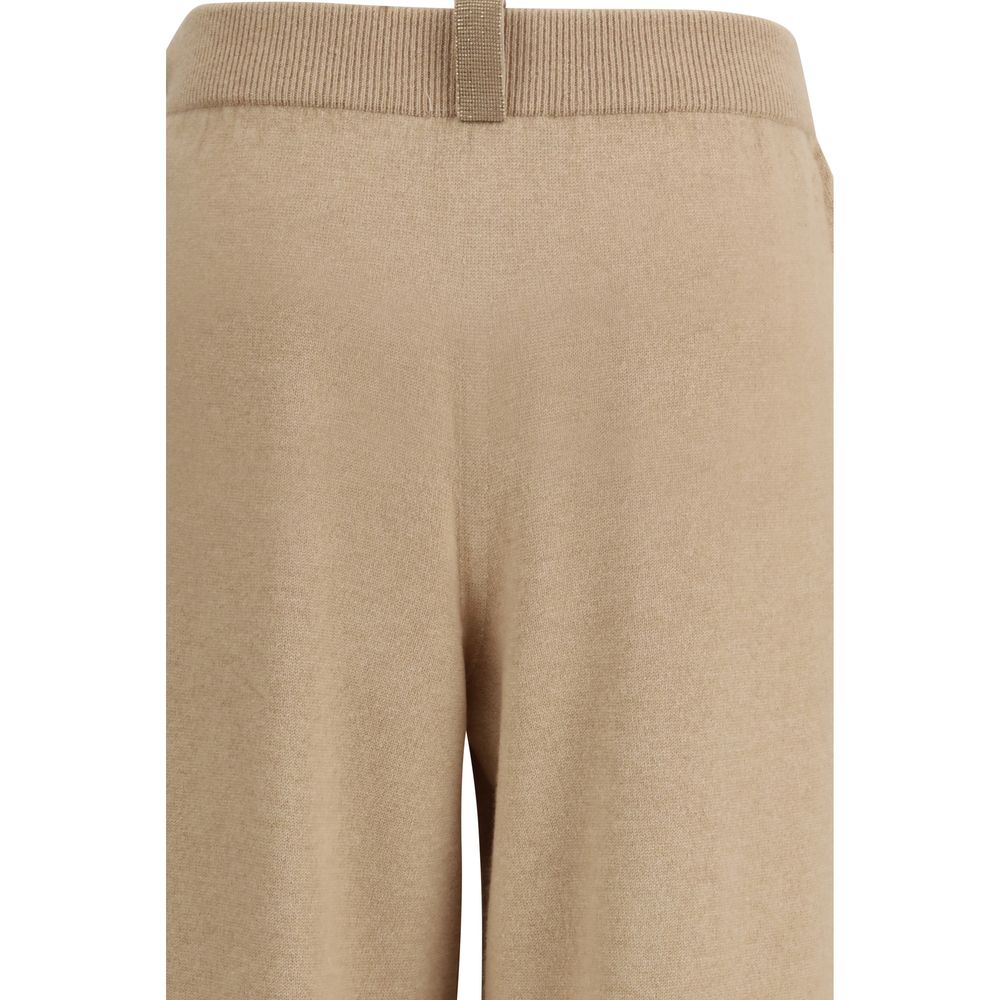 Beige Fleece Wool Casual Pants