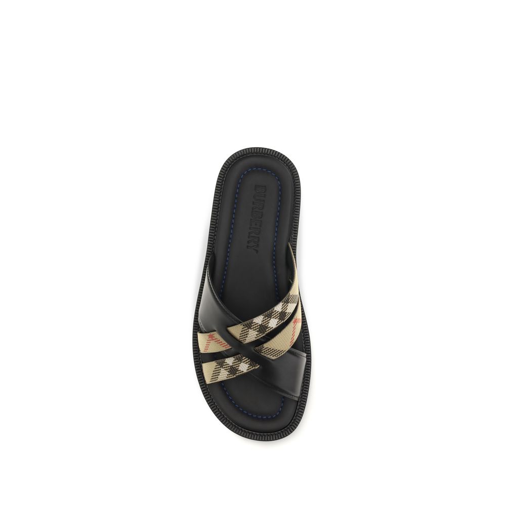 Black Calf Leather Bos Taurus Flat Sandals