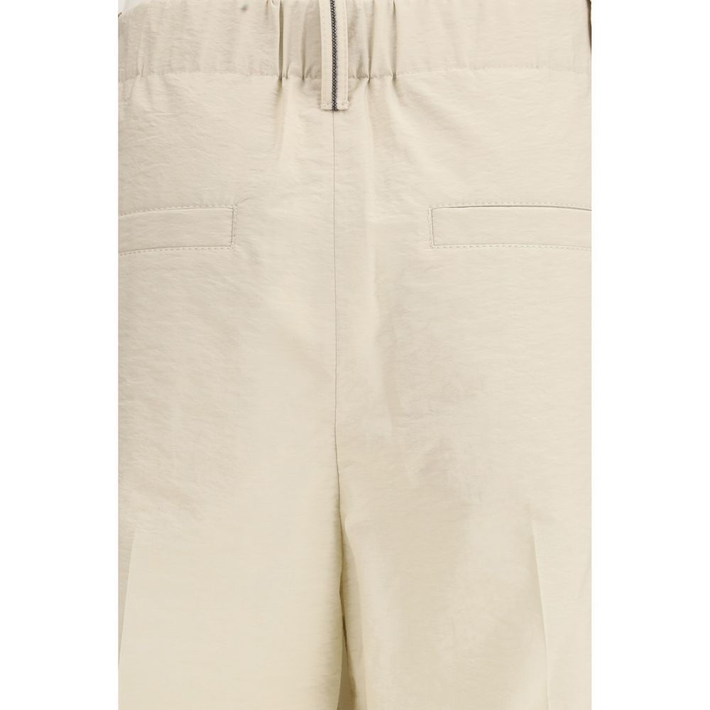 Beige Cotton Casual Pants
