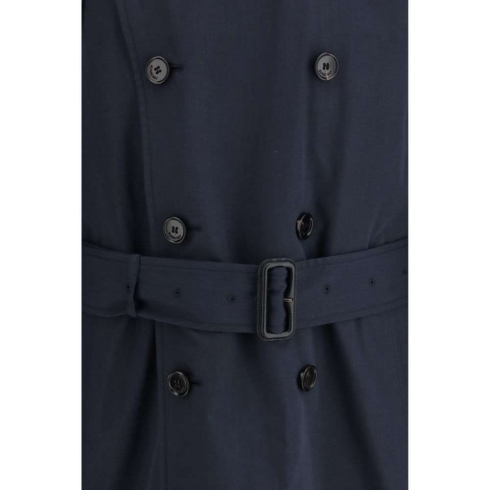 Blue Polyester Trench Coat