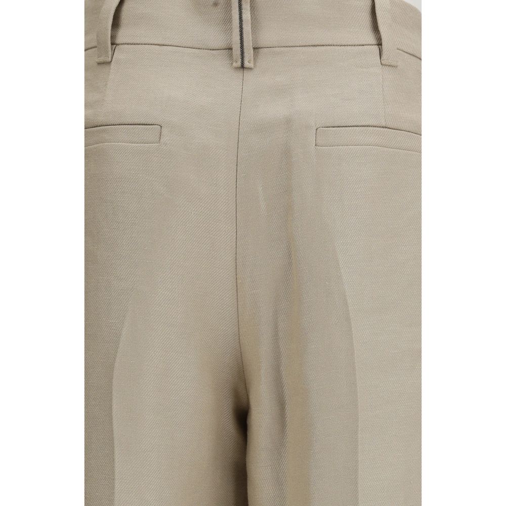 Beige Linen Casual Pants