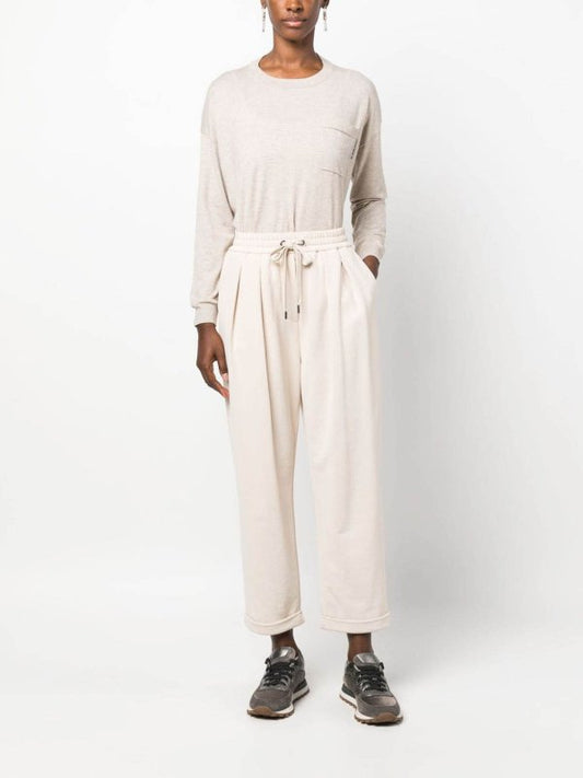 Beige Cotton Casual Pants