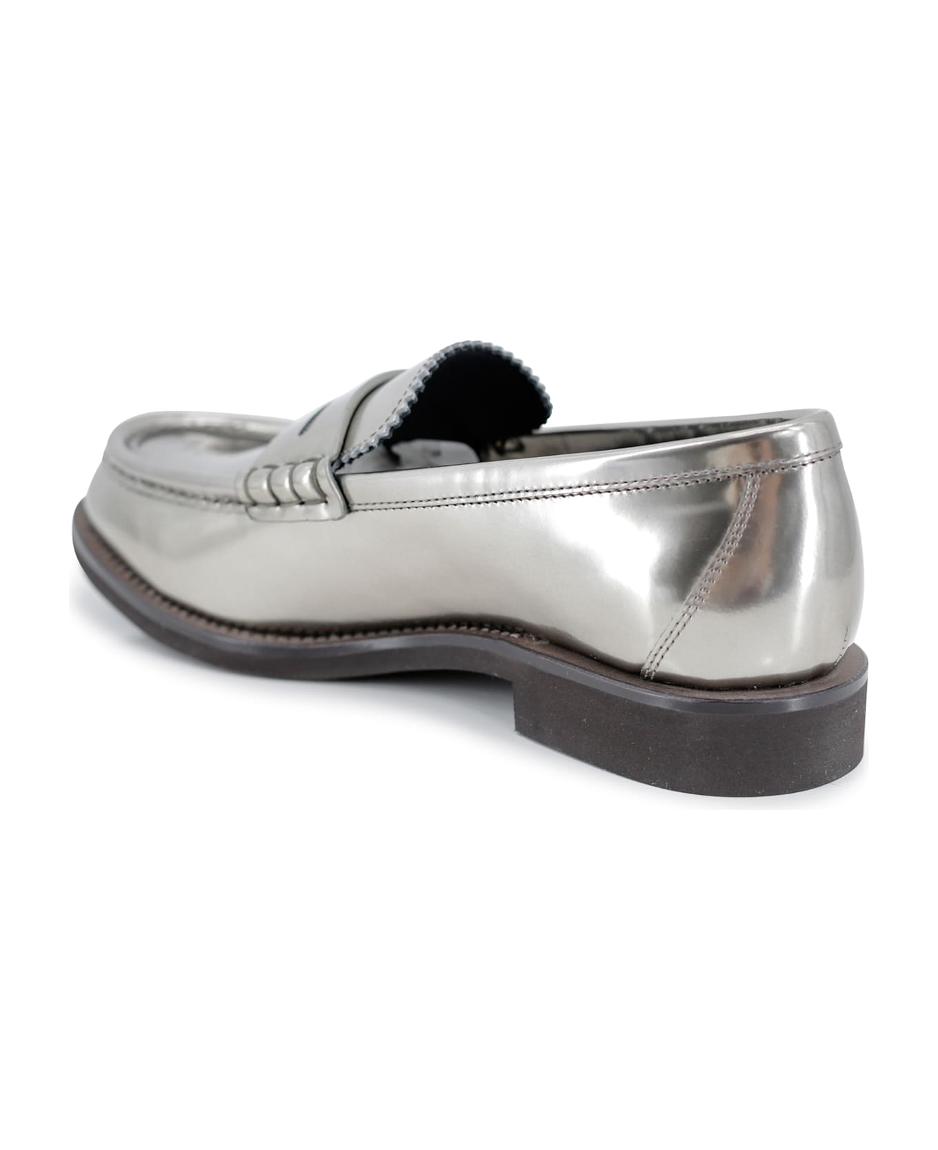 Gray Leather Slip-On Loafers