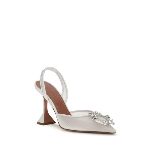 White Polyester High Heel Pumps
