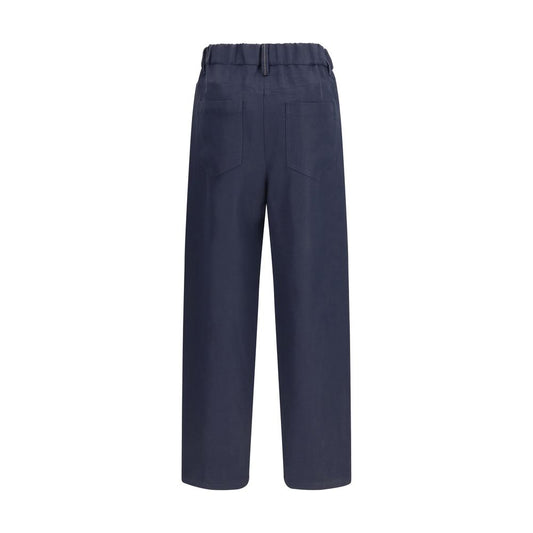 Blue Viscose Casual Pants