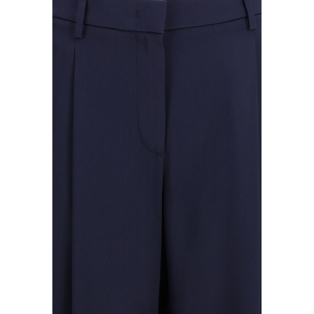 Blue Silk Casual Pants