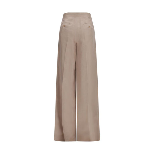 Beige Silk Casual Pants