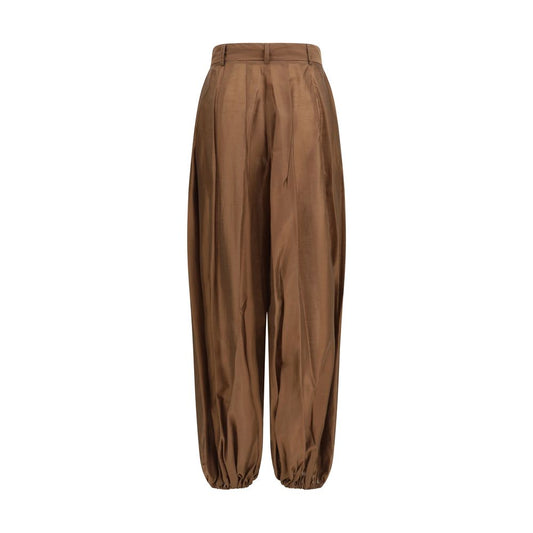 Brown Polyester Casual Pants