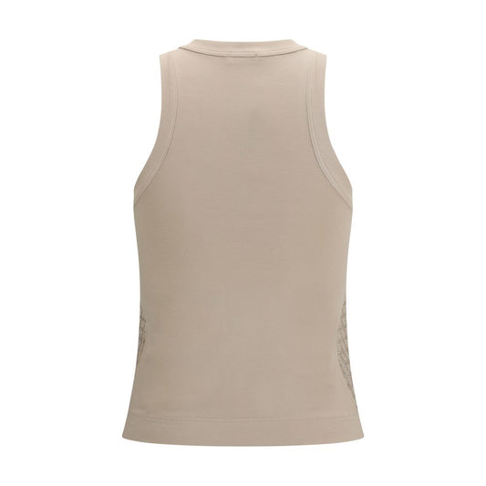 Beige Cotton Sleeveles T-Shirt