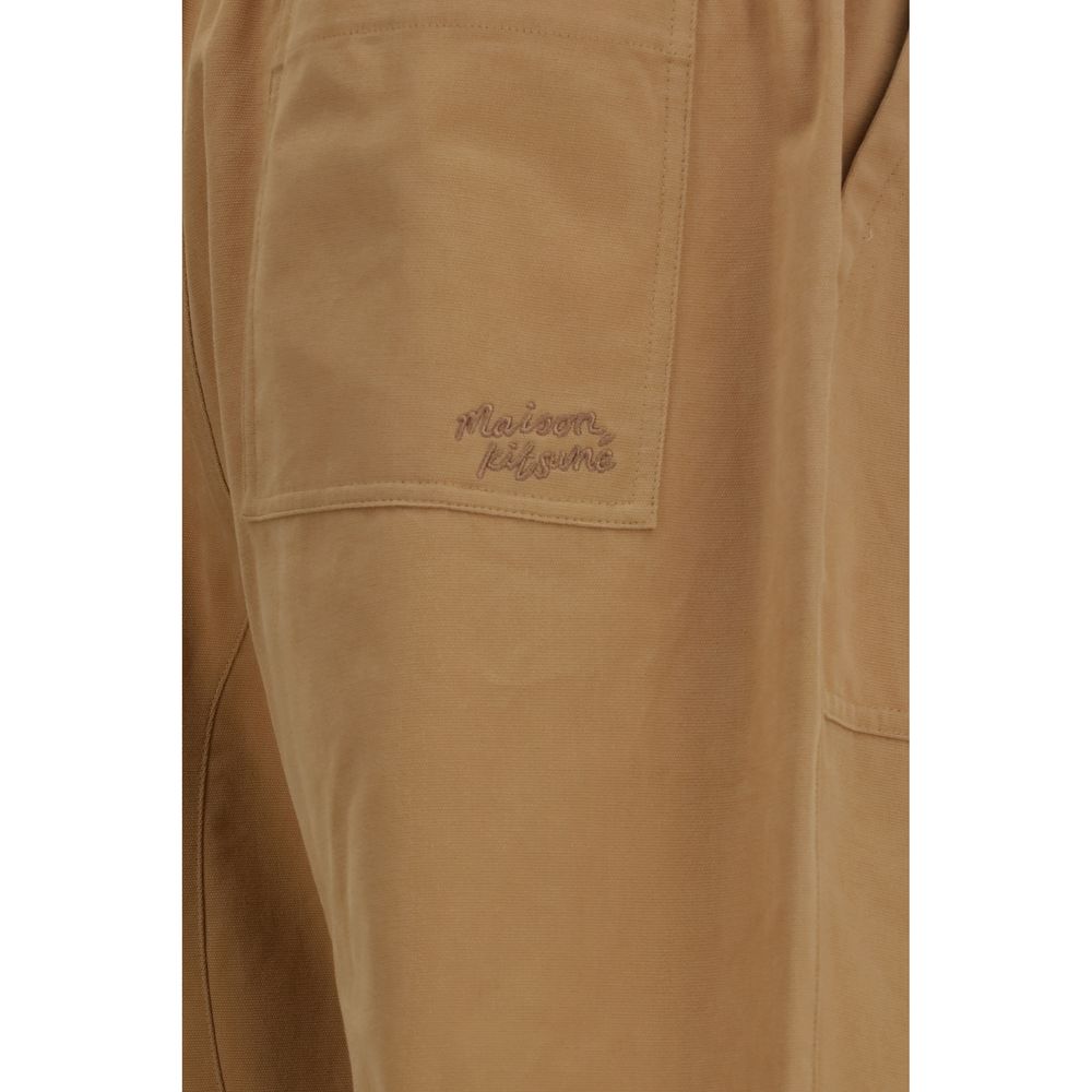 Beige Cotton Casual Pants
