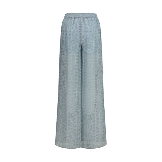Blue Viscose Casual Pants