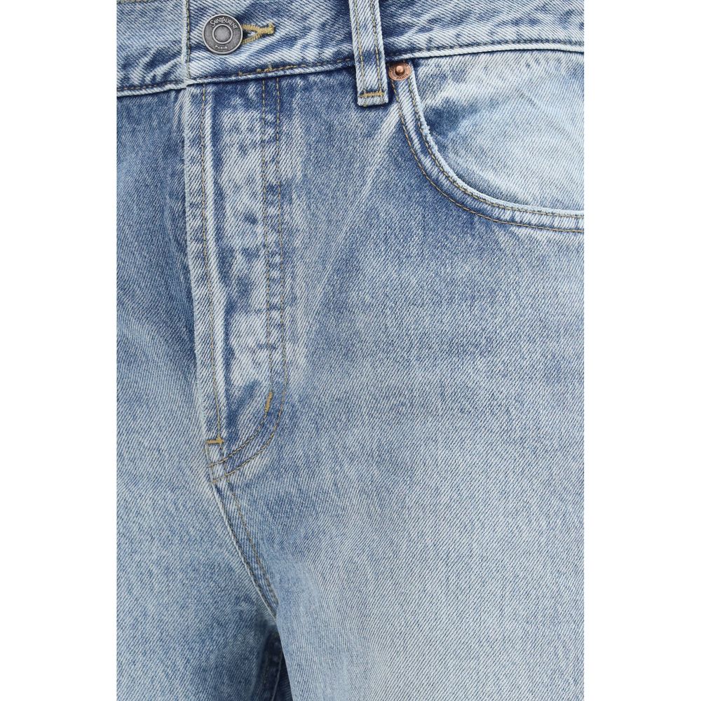 Blue Cotton Cropped Jeans