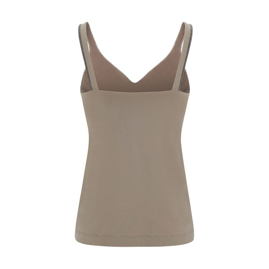 Beige Cotton Sleeveles T-Shirt