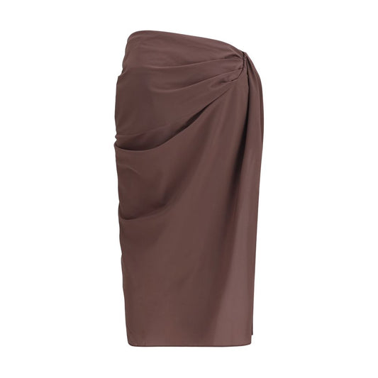 Brown Polyester Midi Skirt