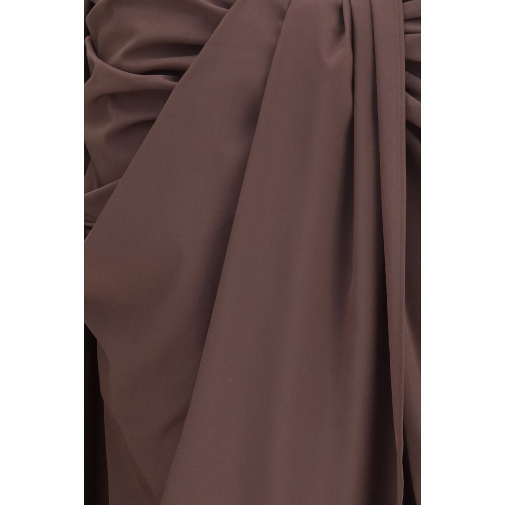 Brown Polyester Midi Skirt