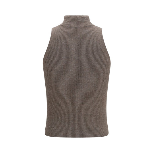 Brown Cashmere Sleeveles Sweater
