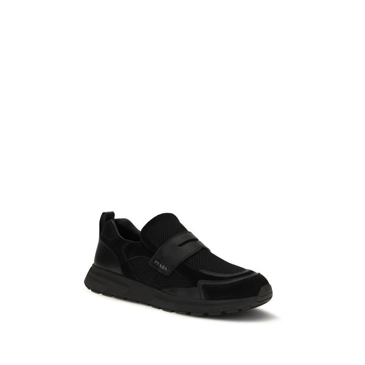 Black Polyester Slip-On Loafers