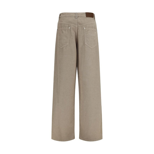 Beige Cotton Casual Pants