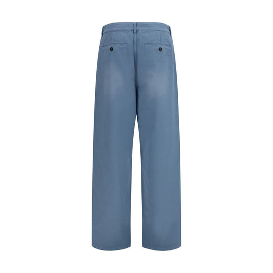 Blue Cotton Casual Pants