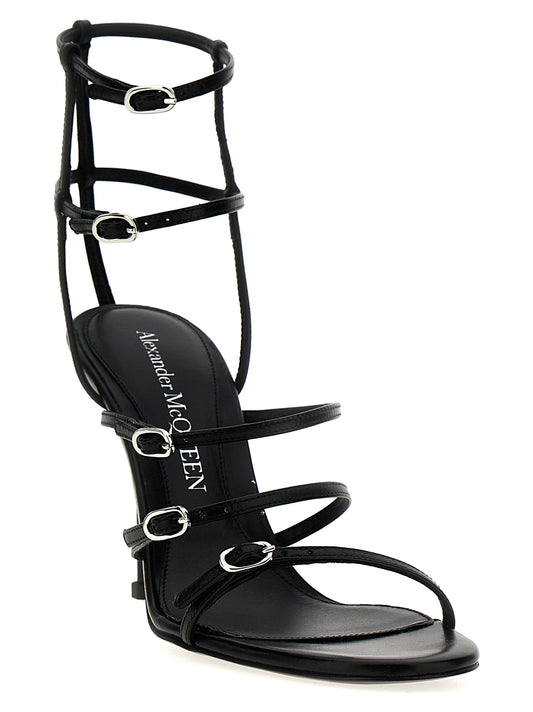Black Lambskin Stiletto Heel Sandals