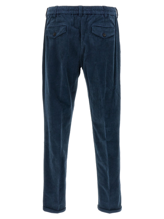 Blue Cotton Casual Pants