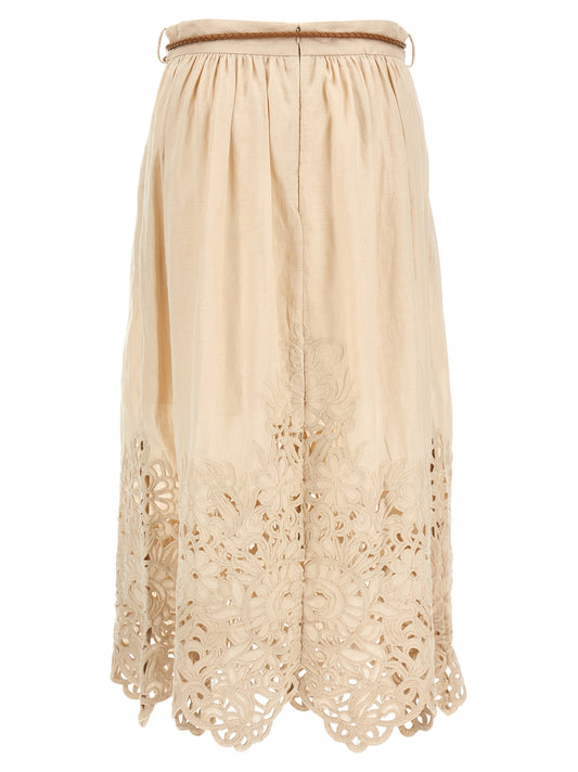 Beige Linen Midi Skirt