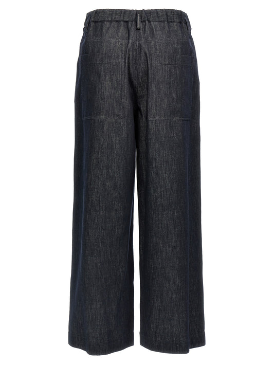 Blue Cotton Casual Pants
