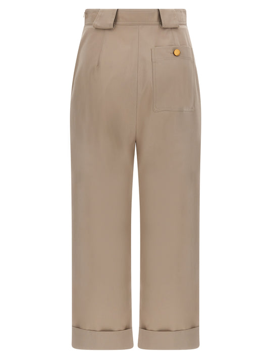 Beige Cotton Casual Pants