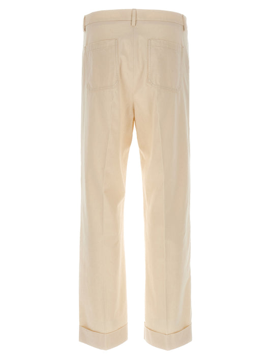 Beige Cotton Casual Pants