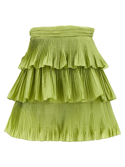 Bicolor Silk Long Skirt
