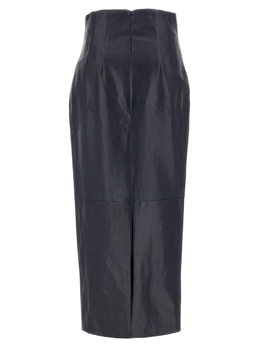 Blue Lamb Leather Midi Skirt