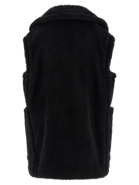 Black Alpaca Leather Sleeveless Jacket