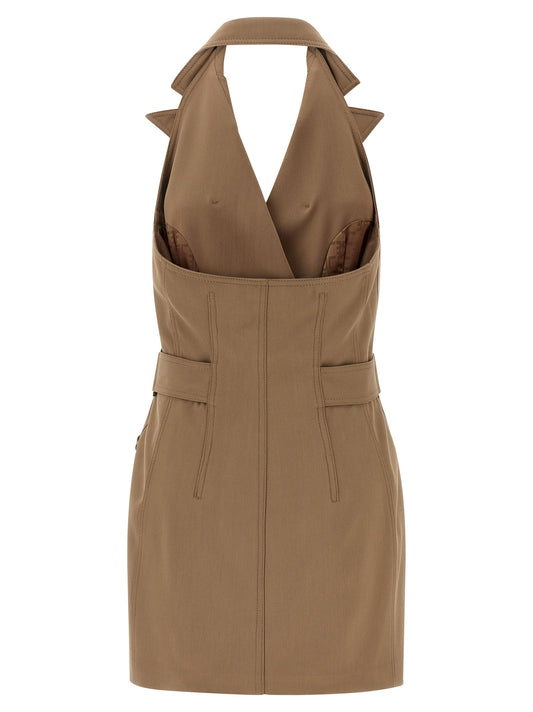 Beige Viscose Short Dress