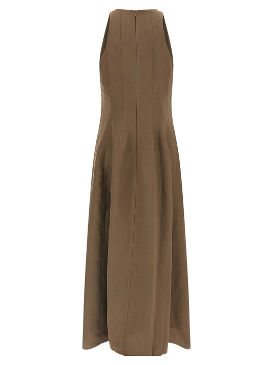 Brown Viscose Midi Dress