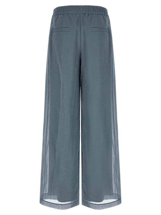 Blue Cotton Casual Pants