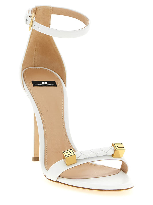 White Leather Stiletto Heel Sandals