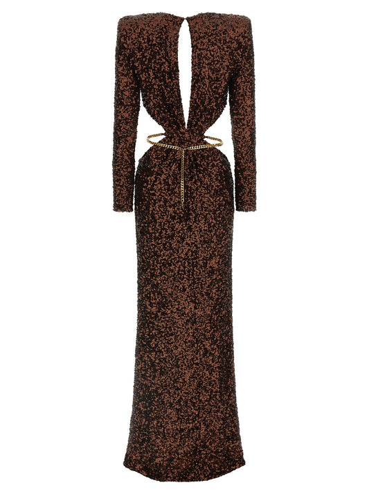 Brown Polyester Long Dress