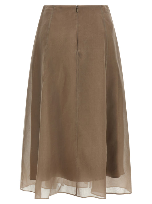 Beige Silk Midi Skirt