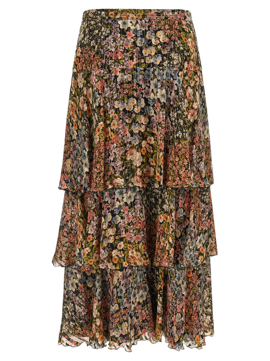 Multicolor Silk Midi Skirt