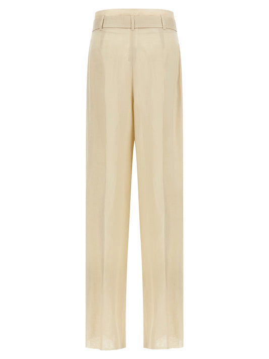 Beige Linen Casual Pants