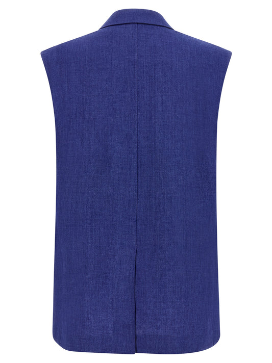 Blue Linen Sleeveless Jacket