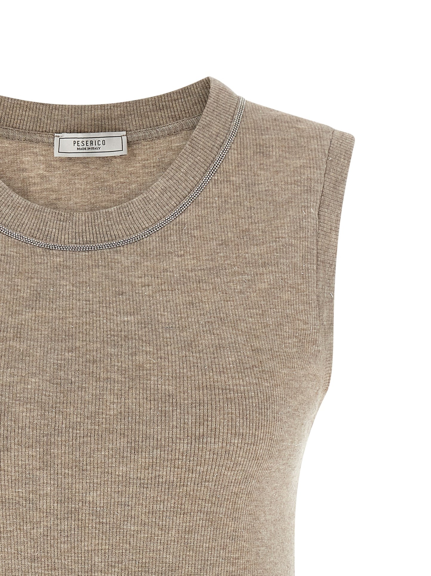Beige Viscose Sleeveles T-Shirt
