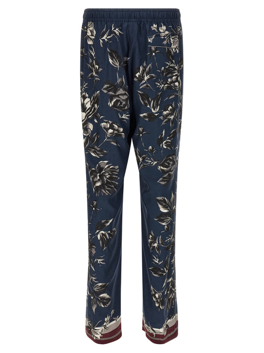 Blue Silk Casual Pants