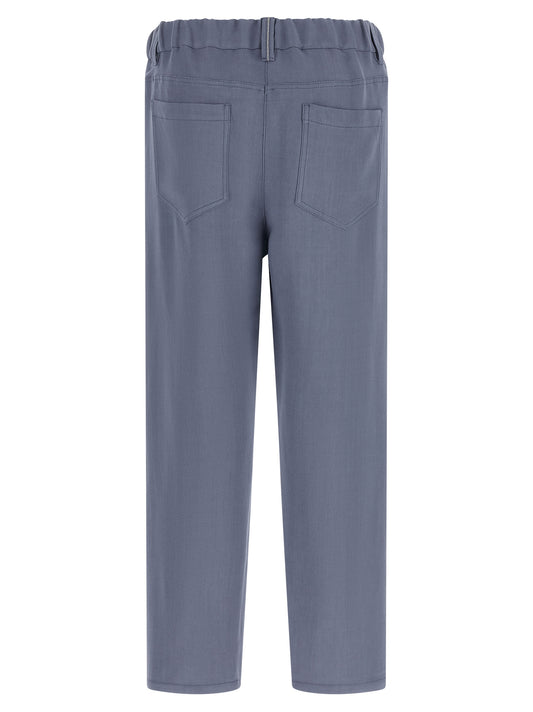 Blue Viscose Casual Pants